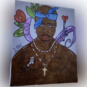 Realistic 2 pac painting with soft blue background